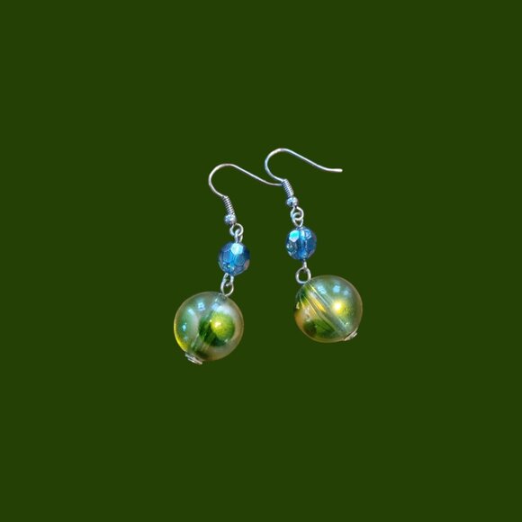 Blue & Green Beaded French Wire Dangle Earrings - Picture 1 of 7